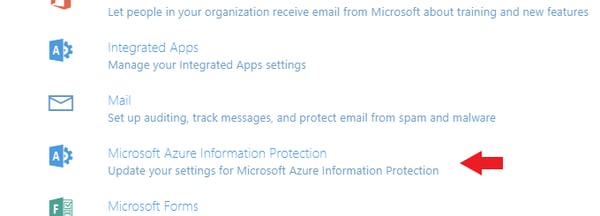 Microsoft Azure Information Protection settings