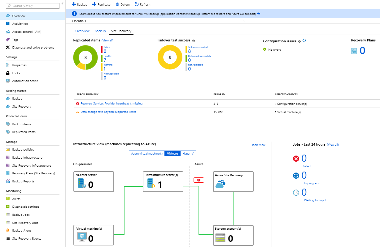 ASR overview in Azure portal